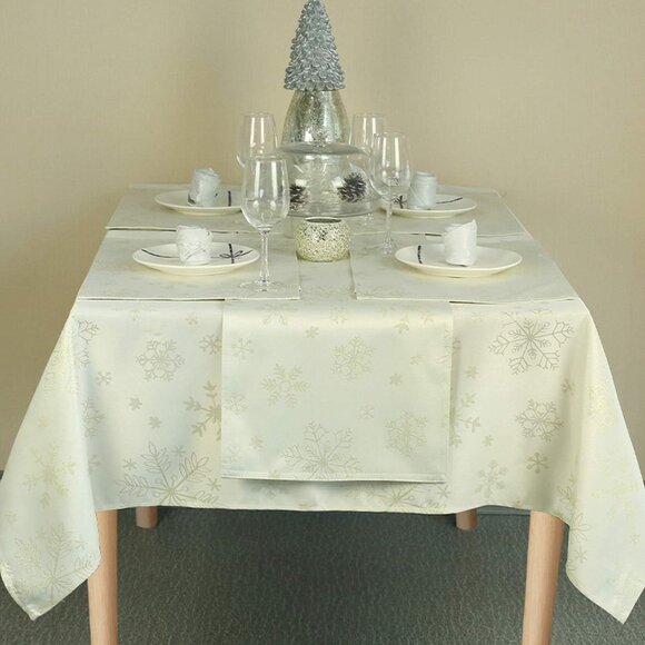 EUC LAVIN Gold Shimmer Snowflake Christmas Winter Tablecloth 104x60 - Picture 3 of 16